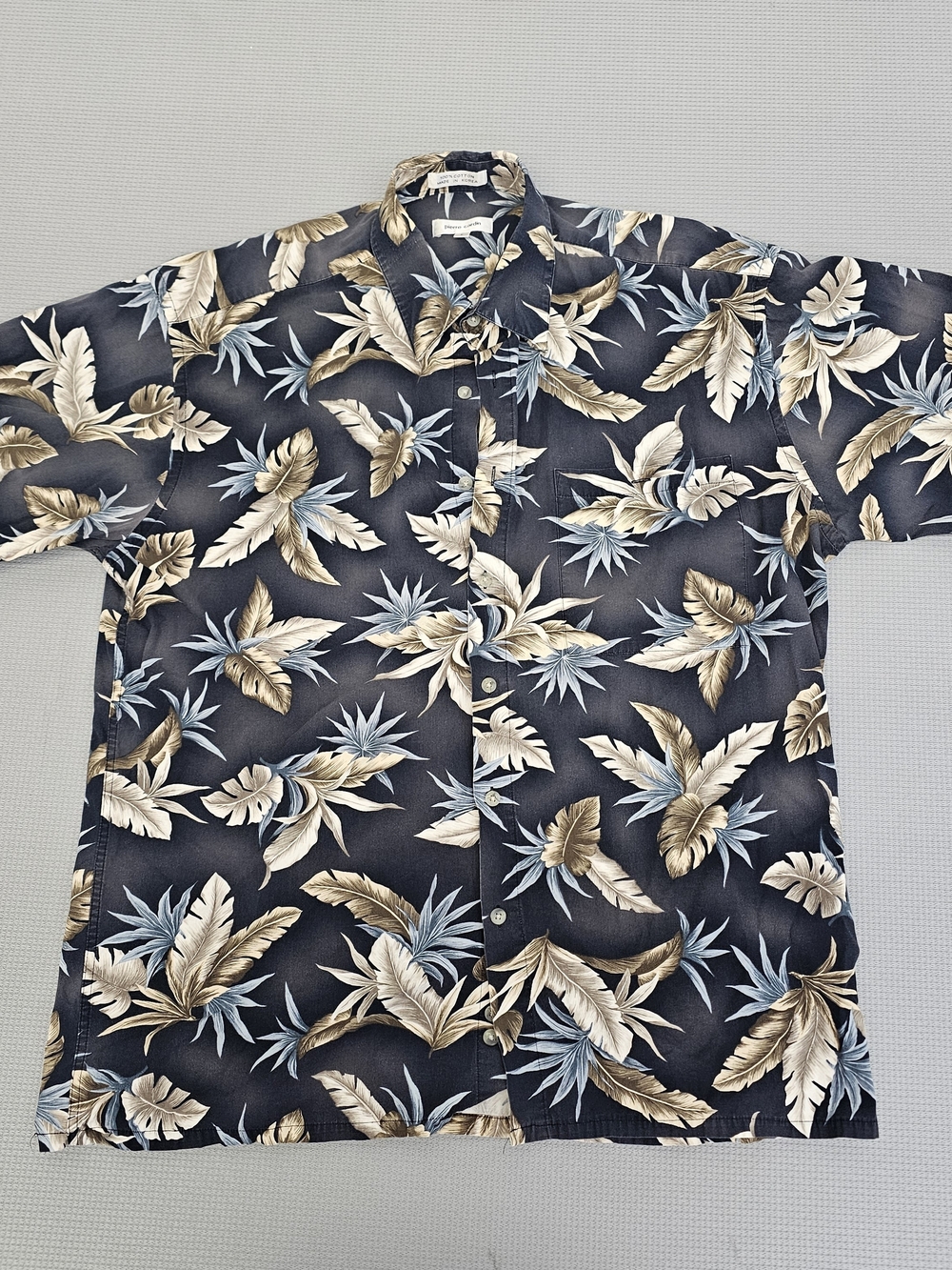 Pierre Cardin Black Tropical Leaf Print Button-Down Shirt 0076